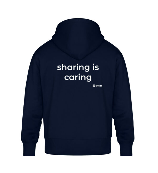 Hoodie, “sharing is caring”, white back print, relaxed fit - Unisex Oversized Organic Hoodie-6959
