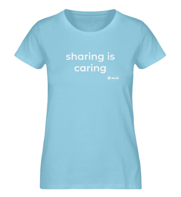 Women-s fitted T-Shirt, "sharing is caring", white front print - Damen Premium Organic Shirt-674