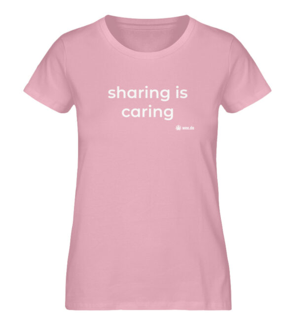 Women-s fitted T-Shirt, "sharing is caring", white front print - Damen Premium Organic Shirt-6883