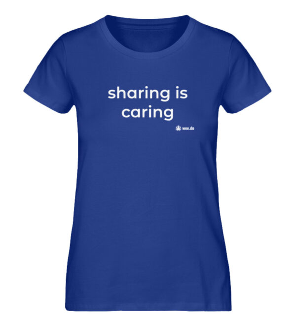 Women-s fitted T-Shirt, "sharing is caring", white front print - Damen Premium Organic Shirt-668