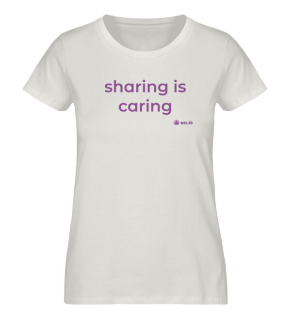 Women-s fitted T-Shirt, "sharing is caring", front print - Damen Premium Organic Shirt-6865